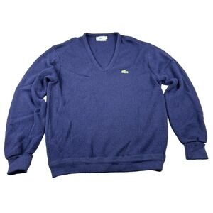 Vintage IZOD‎ Lacoste Sweater Size Large Blue V Neck Grandpa Orlon Cobain Retro